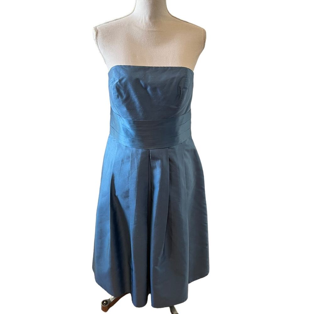 Ann Taylor Silk Strapless Cocktail Dress Slate Blue 6